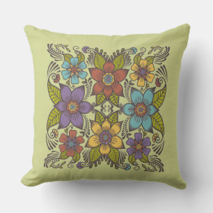 Colourful Retro Floral  Outdoor Pillow