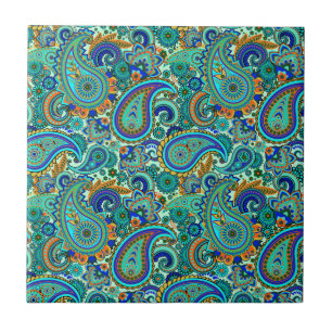 Colourful Retro Floral Paisley Pattern Tile