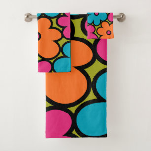 Colourful Retro Floral Pattern Bath Towel Set