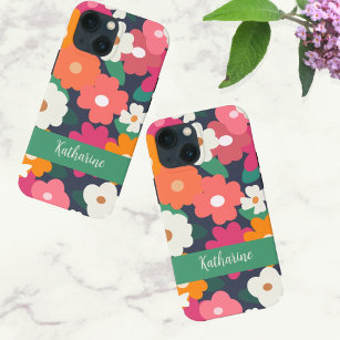 Colourful Retro Floral Pattern Custom Name      iPhone 13 Mini Case