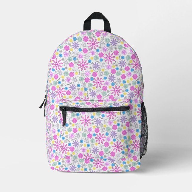 Colourful Retro Floral Pattern Custom Personalized Printed Backpack (Front)