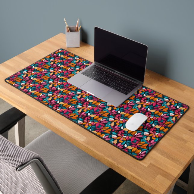 Colourful Retro Floral Pattern Desk Mat (Office 2)