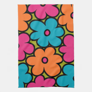 Colourful Retro Floral Pattern Kitchen Towel