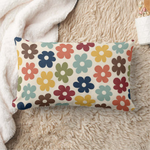 Colourful Retro Floral Pattern Lumbar Pillow