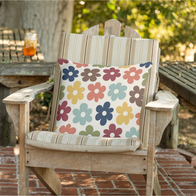 Colourful Retro Floral Pattern Outdoor Pillow (Chair)