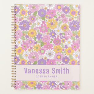 Colourful Retro Floral Pattern Personalized Planne Planner