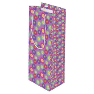 Colourful Retro Floral Pattern Purple Pink Green Wine Gift Bag