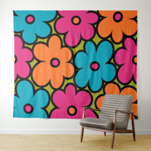 Colourful Retro Floral Pattern Tapestry
