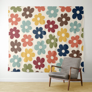 Colourful Retro Floral Pattern Tapestry
