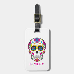 Colourful Retro Floral Sugar Skull 3 Luggage Tag