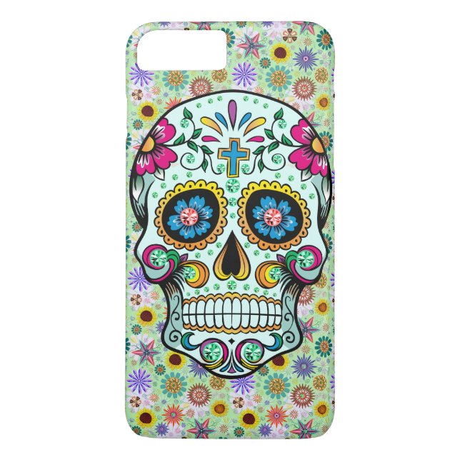 Colourful Retro Floral Sugar Skull Case-Mate iPhone Case (Back)