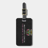 Colourful Retro Floral Sugar Skull Luggage Tag (Front Vertical)