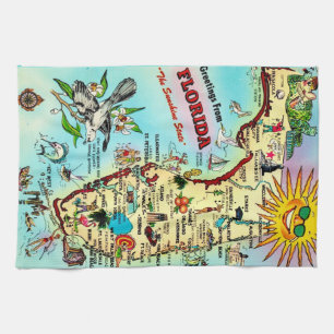 Colourful Retro Florida Map  Kitchen Towel