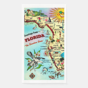 Colourful Retro Florida Map  Napkin
