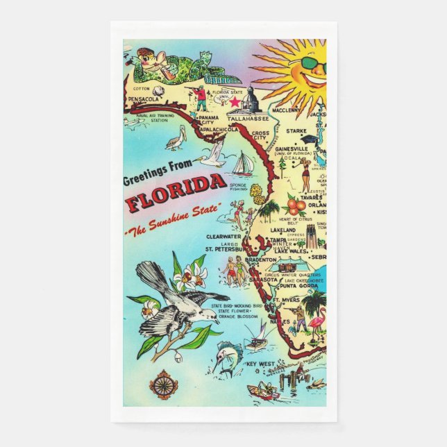 Colourful Retro Florida Map  Napkin (Front)