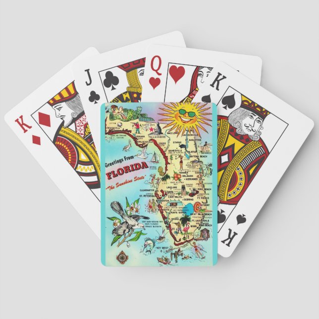 Colourful Retro Florida Map Playing Cards (Back)