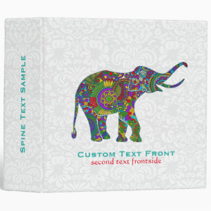 Colourful Retro Flower Elephant 3 White Background Binder