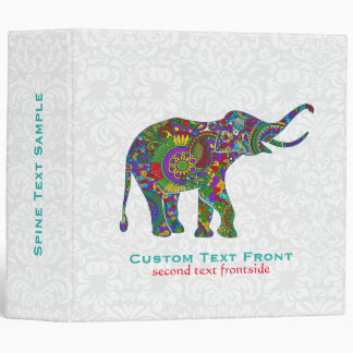 Colourful Retro Flower Elephant 3 White Background Binder