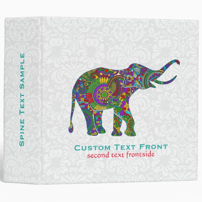 Colourful Retro Flower Elephant 3 White Background Binder (Front/Spine)