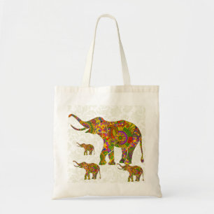 Colourful Retro Flower Elephant 4 Tote Bag