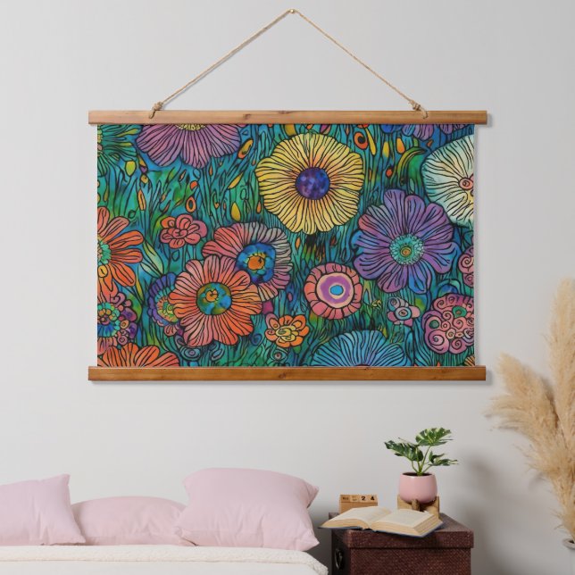 Colourful Retro Flower Garden Hanging Tapestry (Bedroom)