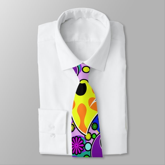 Colourful Retro Flower Paisley Psychedelic Necktie (Tied)