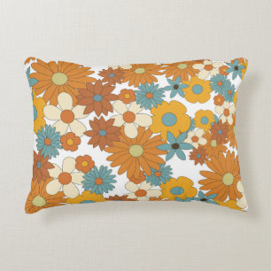 Colourful Retro Flower Pattern Accent Pillow
