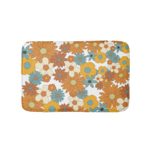 Colourful Retro Flower Pattern Bath Mat