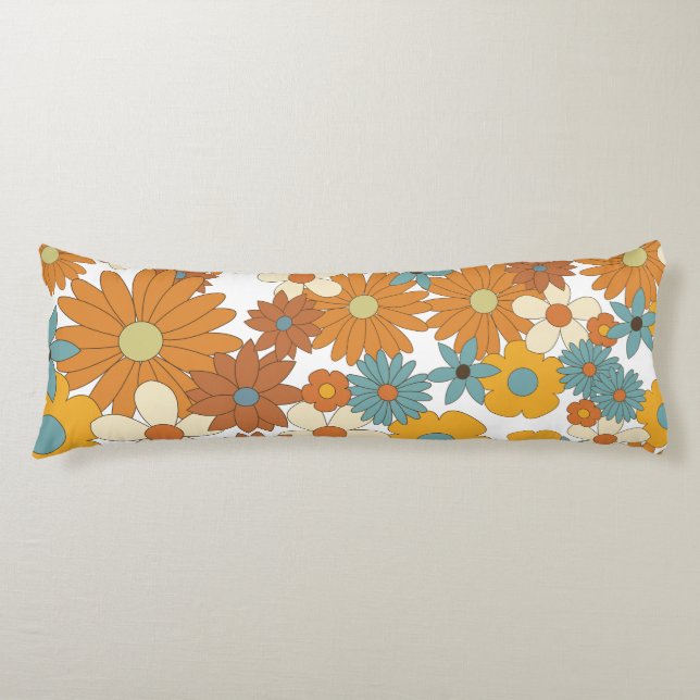 Colourful Retro Flower Pattern Body Pillow (Front)