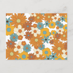 Colourful Retro Flower Pattern Holiday Postcard