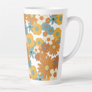 Colourful Retro Flower Pattern Latte Mug