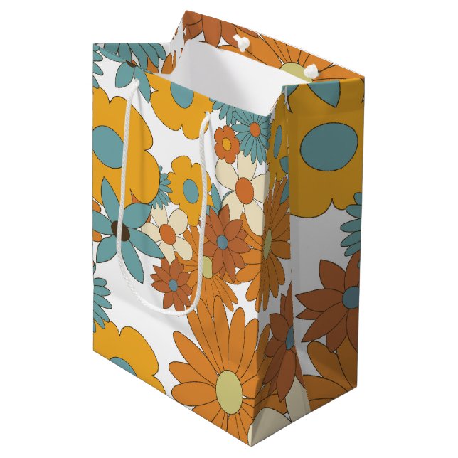 Colourful Retro Flower Pattern Medium Gift Bag (Front Angled)