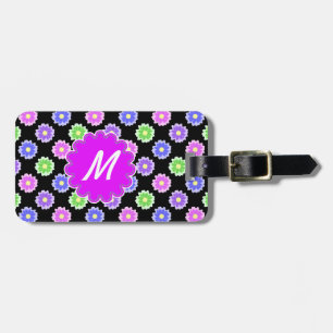 Colourful Retro Flower Pattern Monogram Luggage Tag