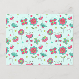 Colourful Retro Flower Pattern Postcard