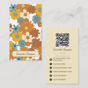 Colourful Retro Flower Pattern QR Code Social Medi Business Card