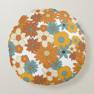 Colourful Retro Flower Pattern  Round Pillow