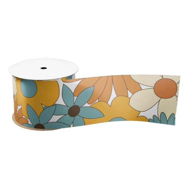 Colourful Retro Flower Pattern  Satin Ribbon (Spool)