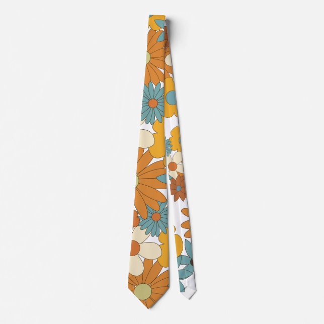 Colourful Retro Flower Pattern  Tie (Front)