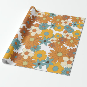 Colourful Retro Flower Pattern Wrapping Paper