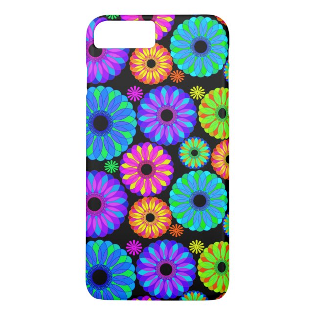 Colourful Retro Flower Patterns on Black Backgroun Case-Mate iPhone Case (Back)
