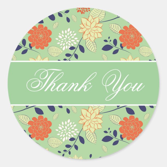 Colourful Retro Flower Smal Print Classic Round Sticker (Front)