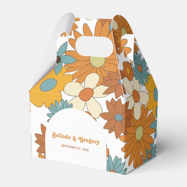Colourful Retro Flowers 60's 70's Arch Wedding Favor Box (Front Side)