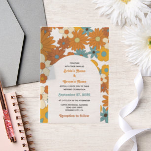 Colourful Retro Flowers 60's 70's Arch Wedding Vellum Invitations