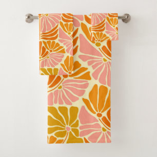 Colourful Retro Flowers Bath Towel Set