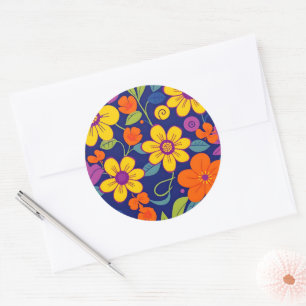 Colourful Retro Flowers-Dopamine Style Classic Round Sticker