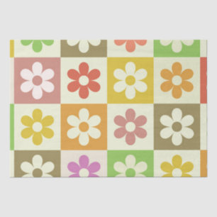 Colourful Retro Flowers on Chequerboard Pattern Tissue Paper
