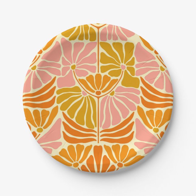 Colourful Retro Flowers Paper Plate (Front)