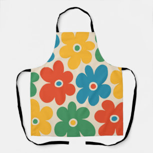 Colourful Retro Flowers Pattern Apron