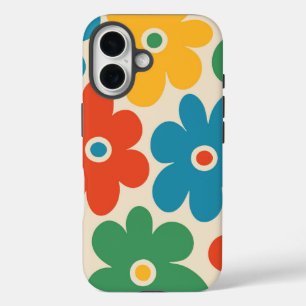 Colourful Retro Flowers Pattern iPhone 16 Case