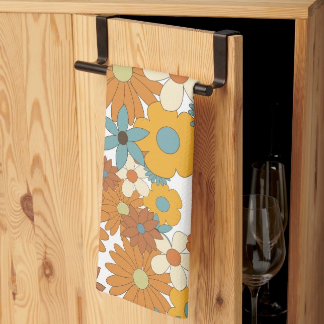 Colourful Retro Flowers Pattern   Kitchen Towel (Thirds Fold)